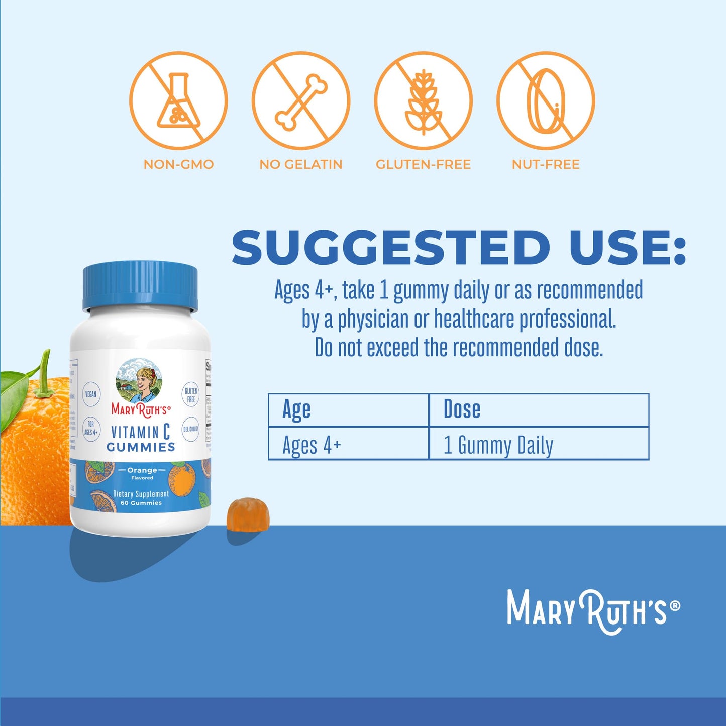 MaryRuth Organics Vegan Vitamin C Gummies – 60 Count, 2 Month Supply, Immune Support