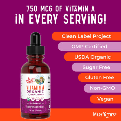 MaryRuth Organics Vitamin A Liquid Drops - 750 mcg per Serving | 1 oz