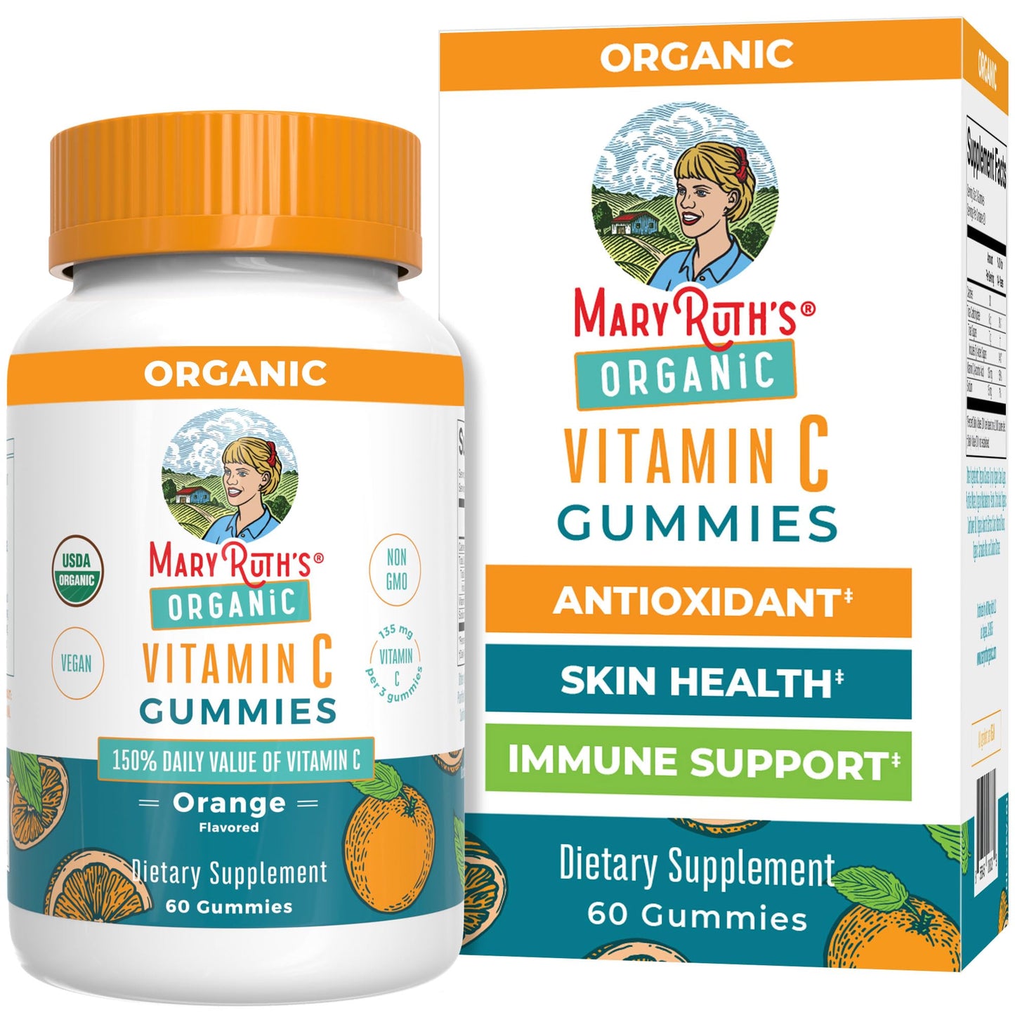 MaryRuth Organics Vitamin C Gummies | USDA Organic - Vegan, Non-GMO - Immune Support & Wellness - Orange Flavor - 60 Count