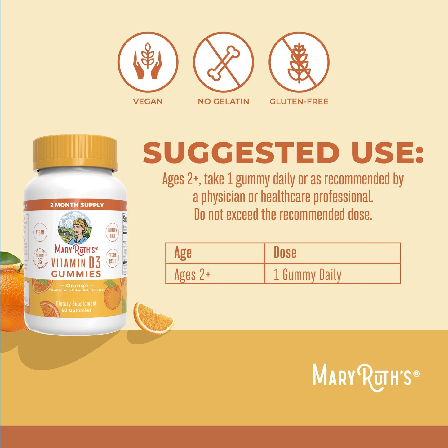 MaryRuth Organics Vitamin D3 Gummies – 60 Gummies (2 Month Supply) | Vegan, Non-GMO, Gluten Free