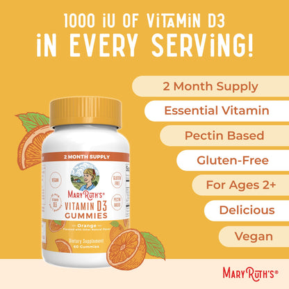 MaryRuth Organics Vitamin D3 Gummies – 60 Gummies (2 Month Supply) | Vegan, Non-GMO, Gluten Free