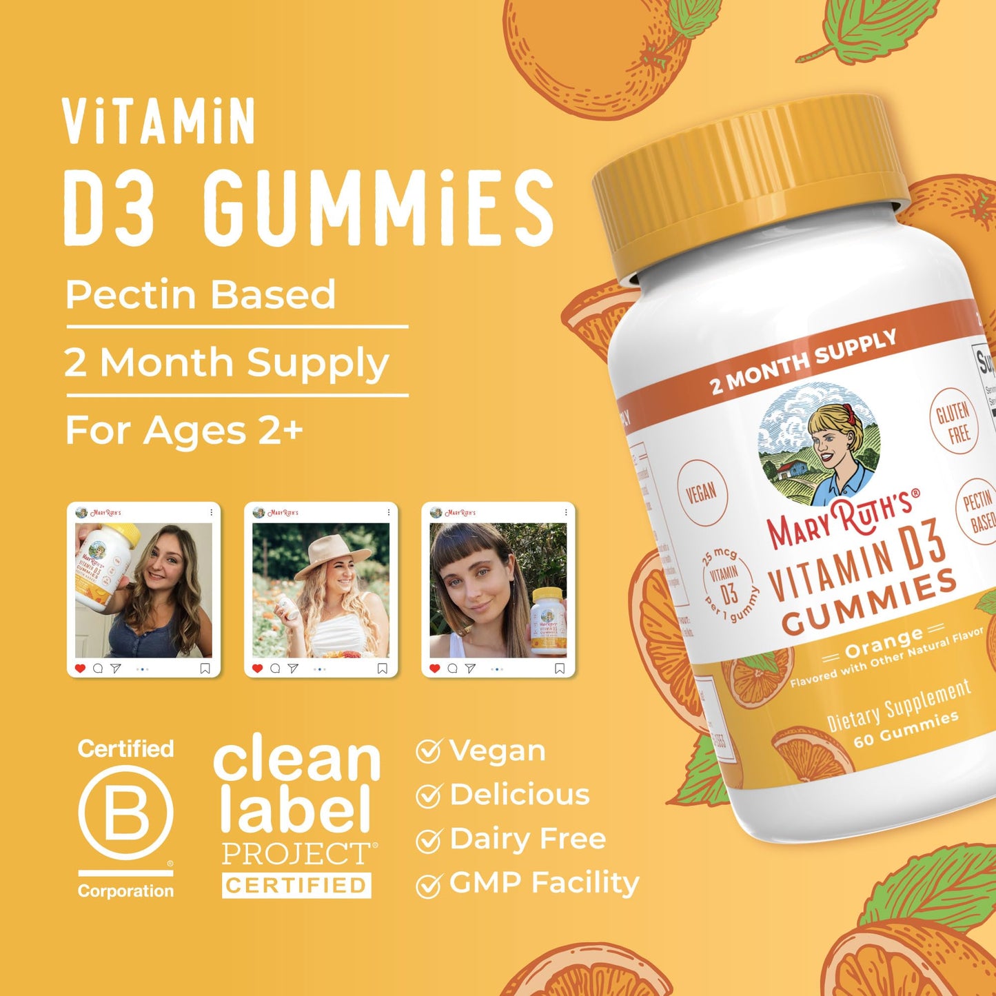 MaryRuth Organics Vitamin D3 Gummies – 60 Gummies (2 Month Supply) | Vegan, Non-GMO, Gluten Free