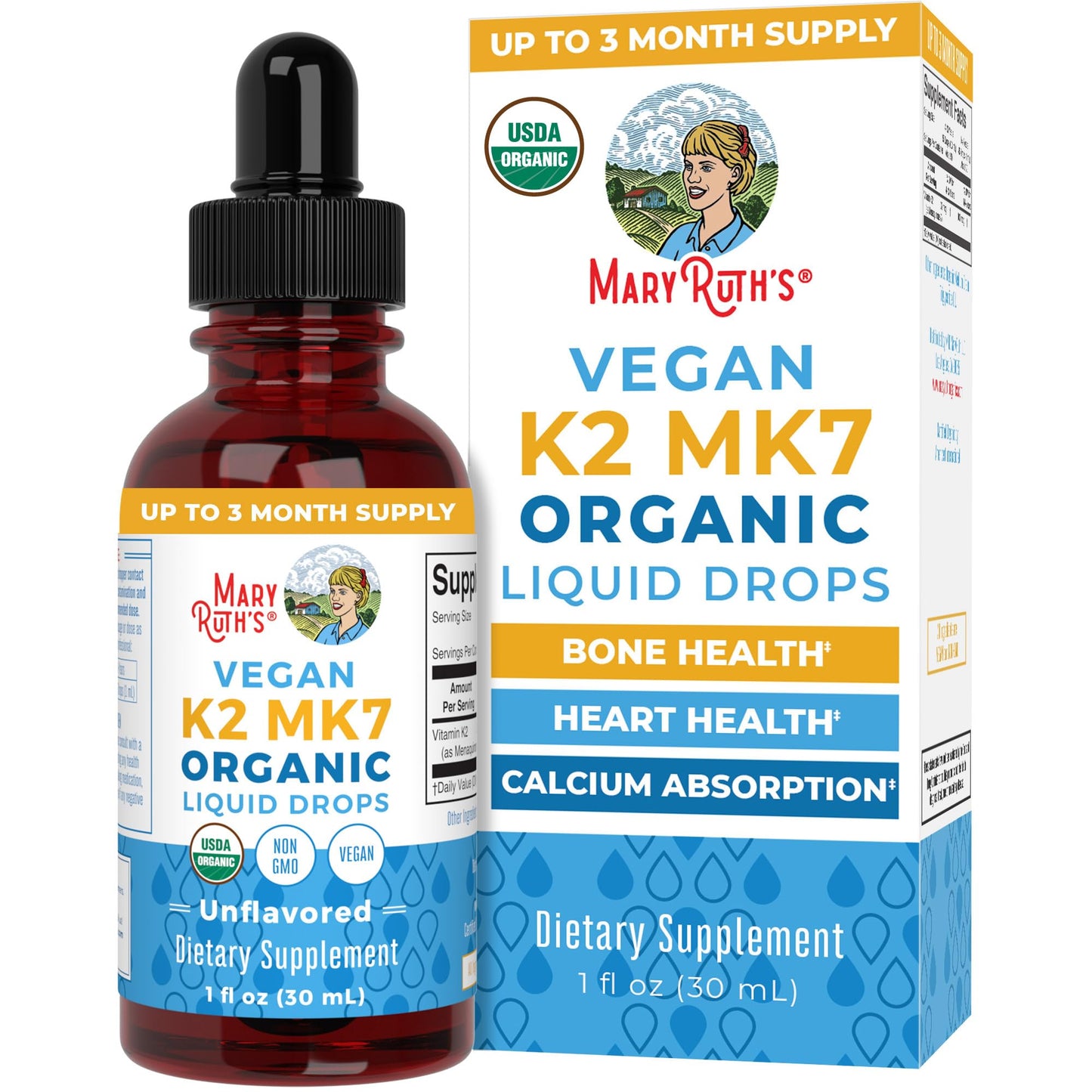 MaryRuth Organics USDA Organic Vitamin K2 MK-7 Liquid Drops – 100 mcg per Serving | Vegan MCT Oil | Bone & Heart Health | 1 oz