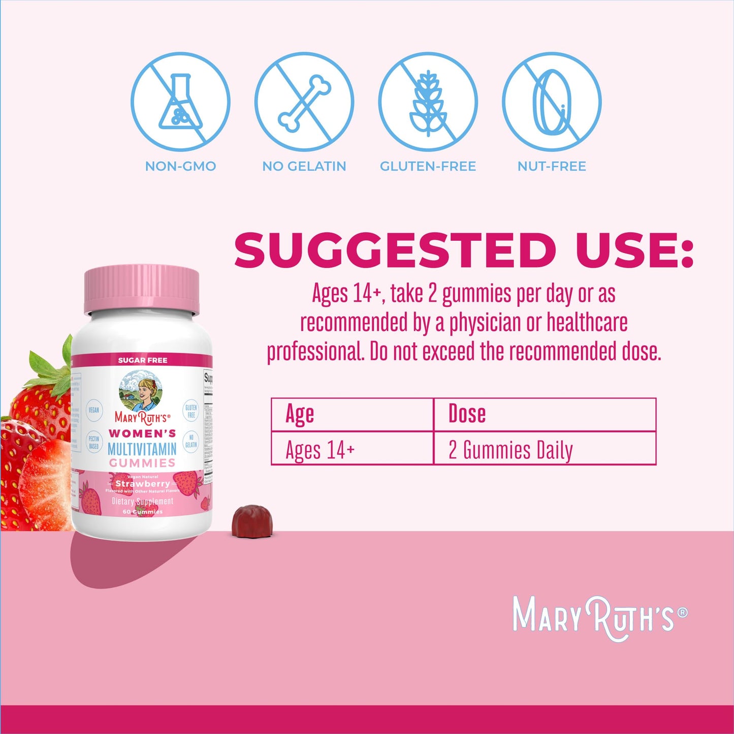 MaryRuth Organics Women's Immune Support Multivitamin Gummies | 60 Count | Vegan, Sugar-Free, Non-GMO | Ages 14+