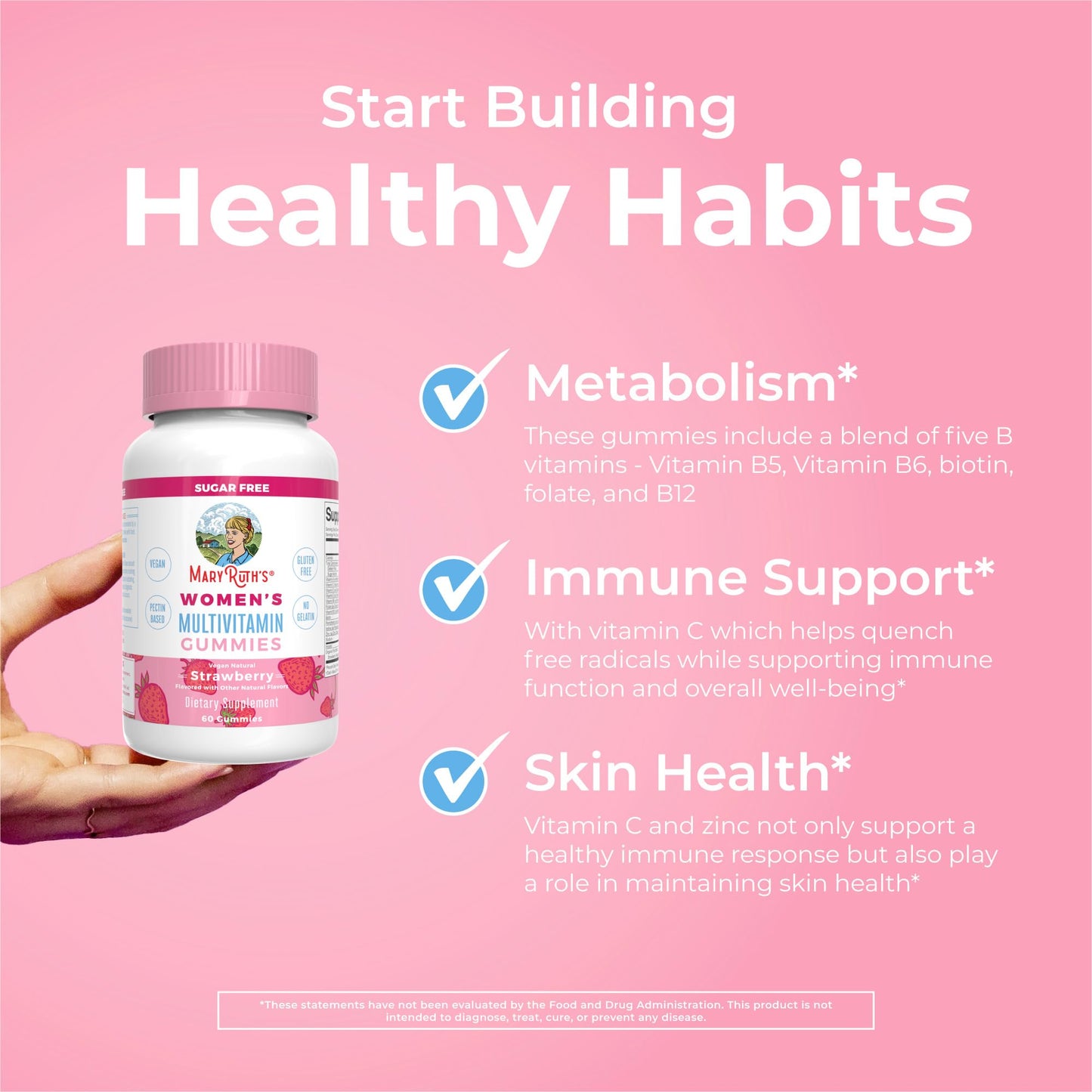 MaryRuth Organics Women's Immune Support Multivitamin Gummies | 60 Count | Vegan, Sugar-Free, Non-GMO | Ages 14+