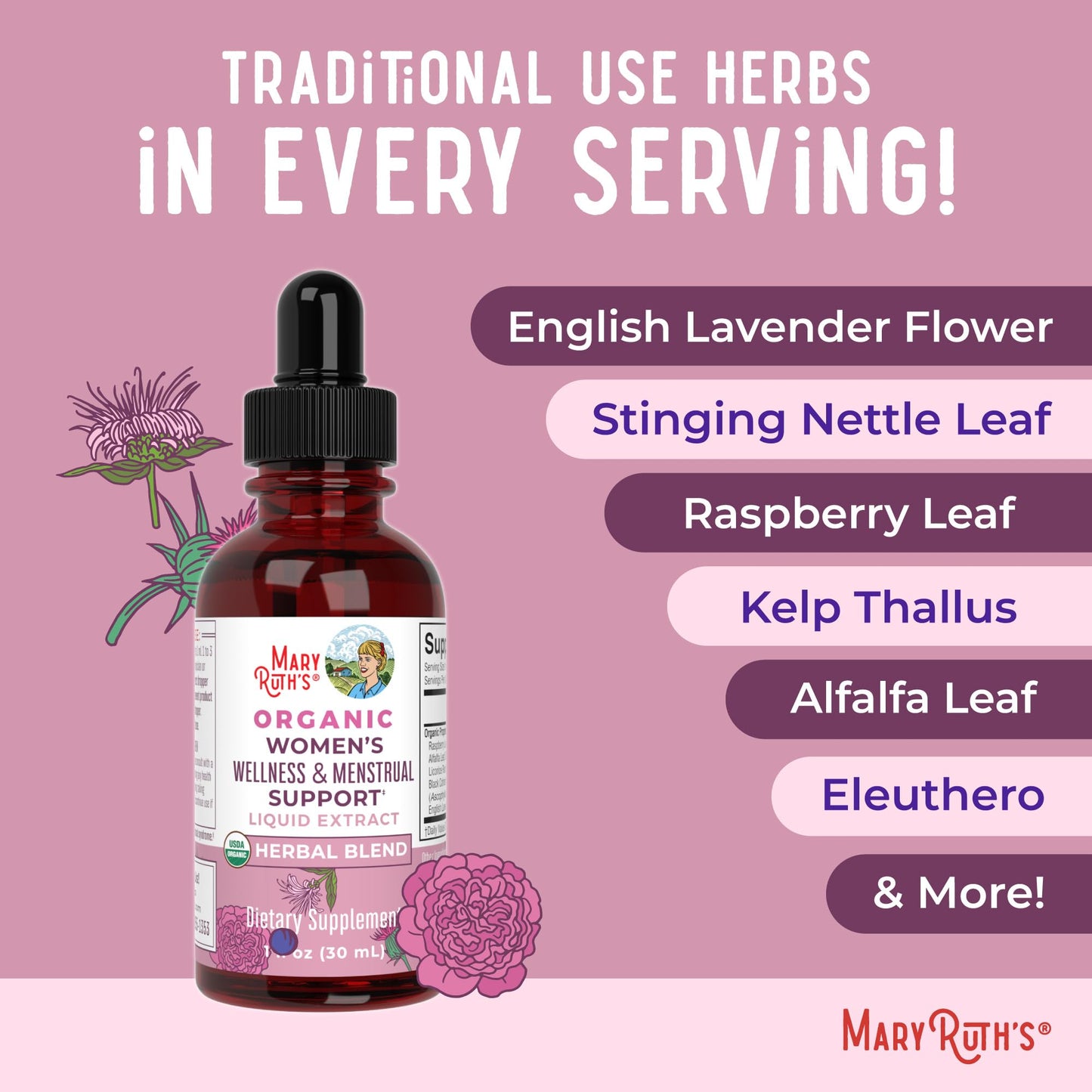 MaryRuth Organics USDA Organic Women's Wellness Liquid Herbal Drops – Menstrual Support (Vegan, Non-GMO)