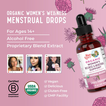 MaryRuth Organics USDA Organic Women's Wellness Liquid Herbal Drops – Menstrual Support (Vegan, Non-GMO)