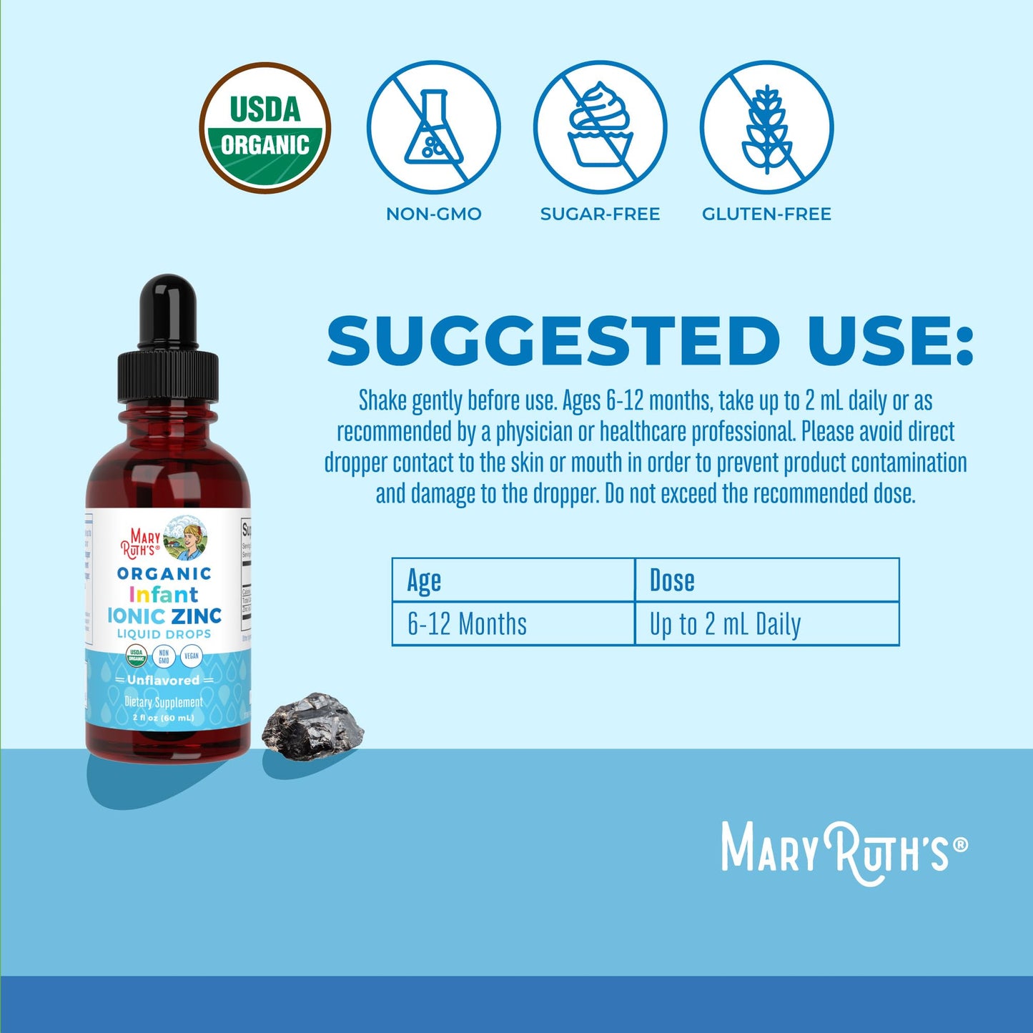 MaryRuth Organics Infant Ionic Zinc Drops – Zinc Sulfate for Immune Support | 6-12 Months | 2 fl oz