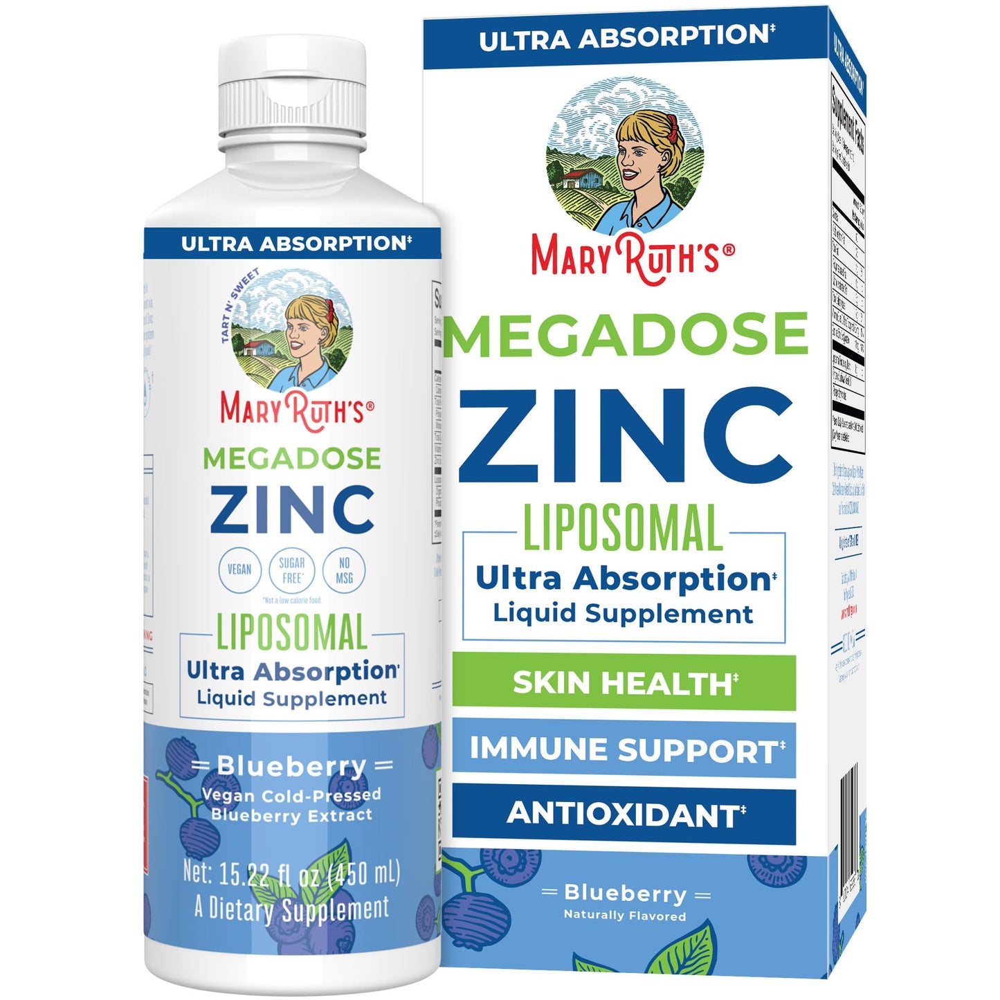 MaryRuth Liposomal Zinc with Vitamin E | Blueberry Flavor | Vegan, Non-GMO | 15.22 fl oz