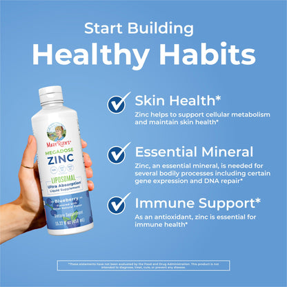 MaryRuth Liposomal Zinc with Vitamin E | Blueberry Flavor | Vegan, Non-GMO | 15.22 fl oz