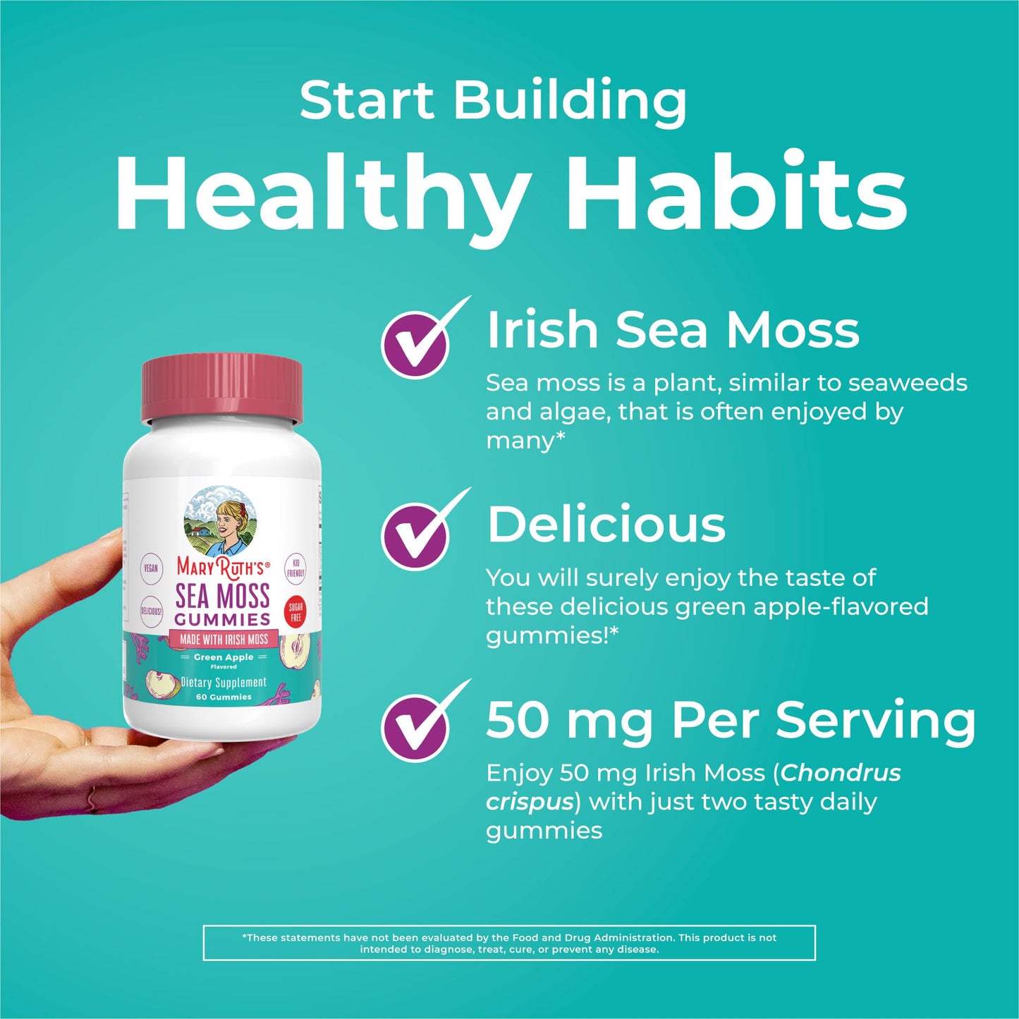MaryRuth Sea Moss Gummies – Sugar Free, Vegan, Gluten Free | 60 Count