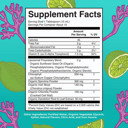 MaryRuth Organics Sea Moss with Spirulina and Chlorella Liposomal | Chlorophyll | Dandelion Root | Superfood | Ultra Absorption | Vegan | Non-GMO | Gluten Free | 7.6 fl oz | 15 Servings