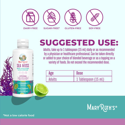 MaryRuth Organics Sea Moss with Spirulina and Chlorella Liposomal | Chlorophyll | Dandelion Root | Superfood | Ultra Absorption | Vegan | Non-GMO | Gluten Free | 7.6 fl oz | 15 Servings
