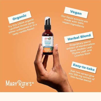 MaryRuth Organics Throat Spray – USDA Organic, 4-Herb Blend (Mullein, Marshmallow, Licorice, Thyme) | Vegan, Non-GMO, Gluten Free | 1 fl oz