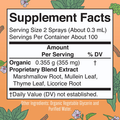 MaryRuth Organics Throat Spray – USDA Organic, 4-Herb Blend (Mullein, Marshmallow, Licorice, Thyme) | Vegan, Non-GMO, Gluten Free | 1 fl oz