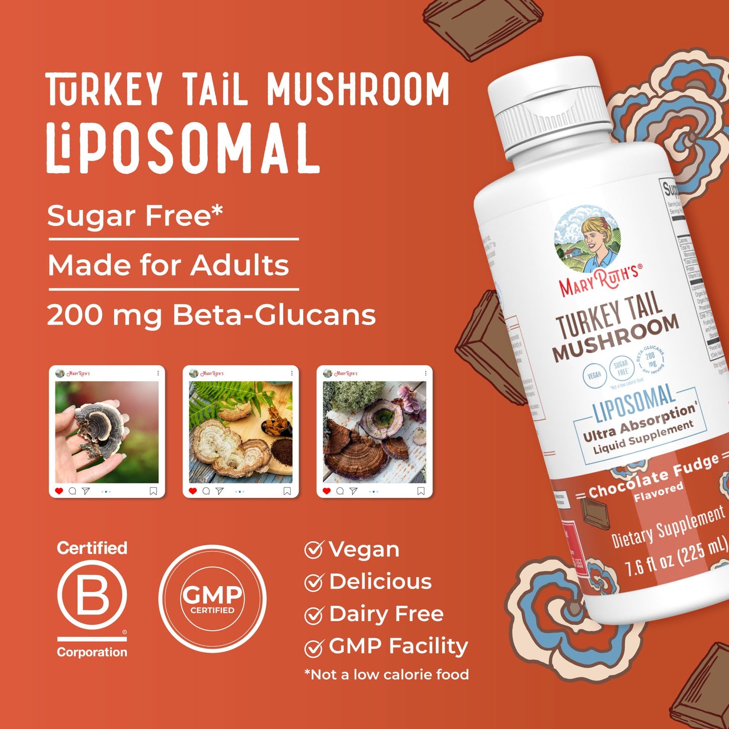 MaryRuth Organics Turkey Tail Liposomal Mushroom Supplement – 200mg Beta-Glucans | Vegan | 7.6 oz
