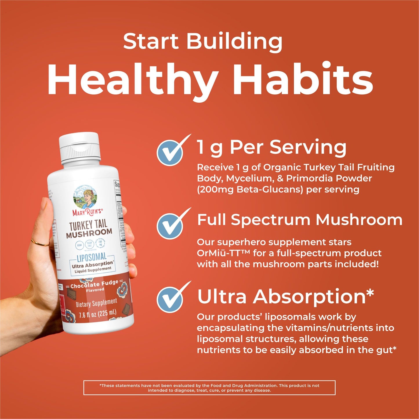 MaryRuth Organics Turkey Tail Liposomal Mushroom Supplement – 200mg Beta-Glucans | Vegan | 7.6 oz