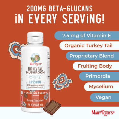 MaryRuth Organics Turkey Tail Liposomal Mushroom Supplement – 200mg Beta-Glucans | Vegan | 7.6 oz