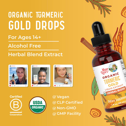 MaryRuth Organics USDA Turmeric Gold Liquid Drops | Immune Support | Vegan | 1oz