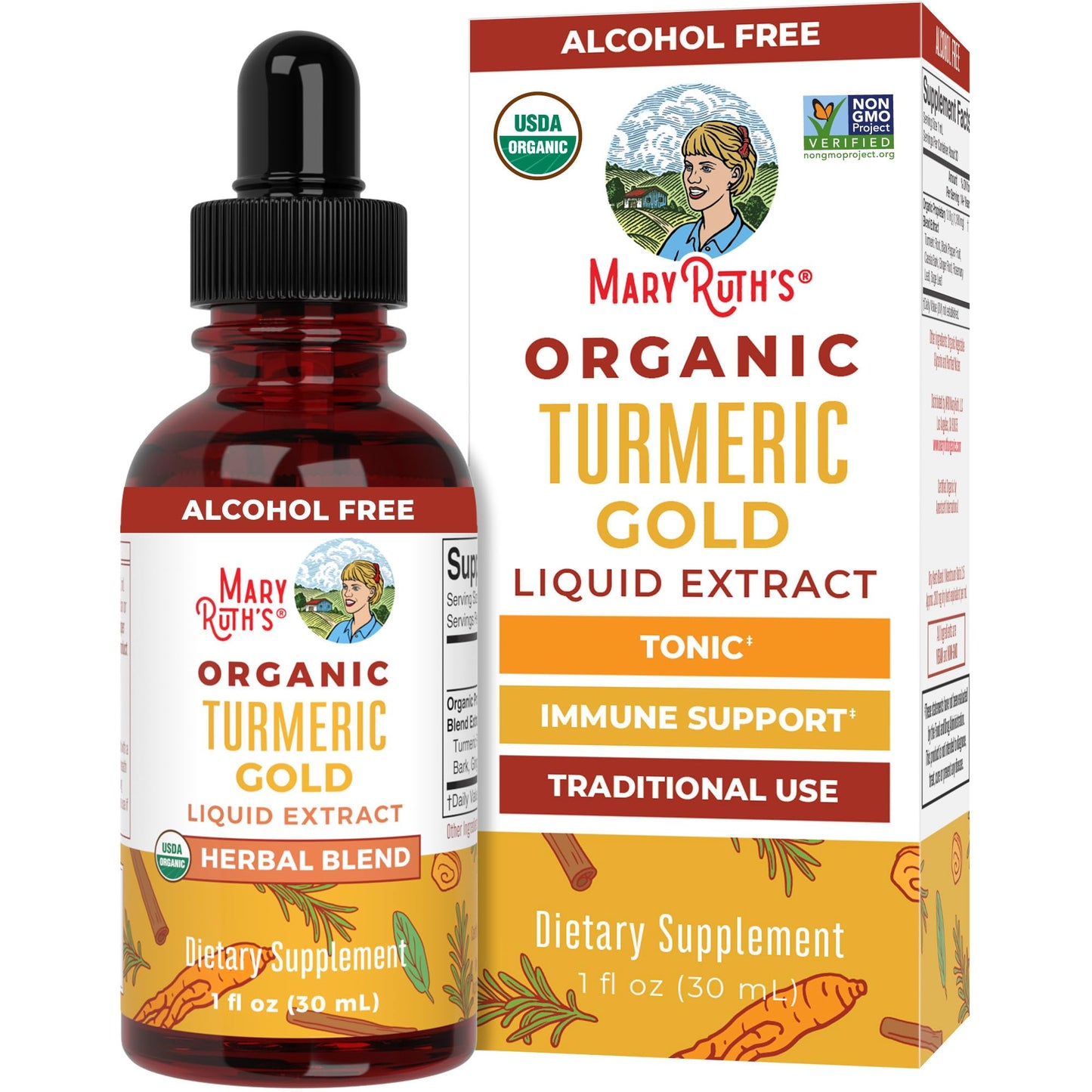 MaryRuth Organics USDA Turmeric Gold Liquid Drops | Immune Support | Vegan | 1oz