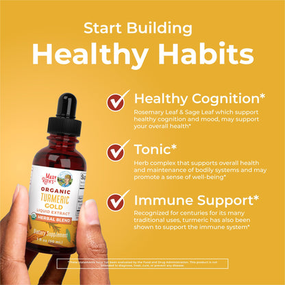 MaryRuth Organics USDA Turmeric Gold Liquid Drops | Immune Support | Vegan | 1oz