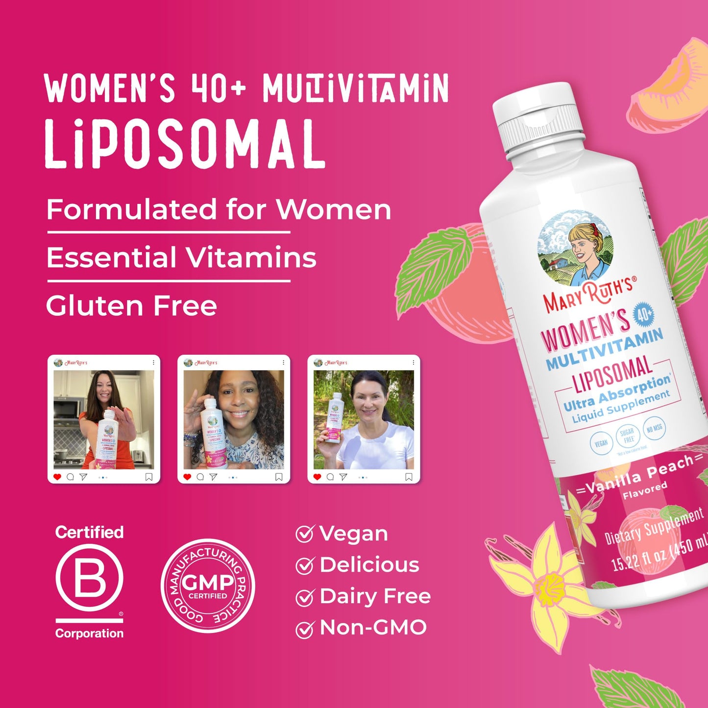 MaryRuth Organics Multivitamin for Women 40+ | Liposomal Immune Support, Energy & Sleep | Vegan & Non-GMO