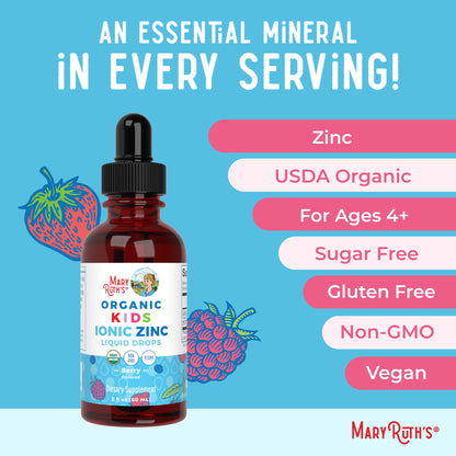 MaryRuth Zinc Liquid for Kids – Immune Support, Vegan, Organic (2 oz)