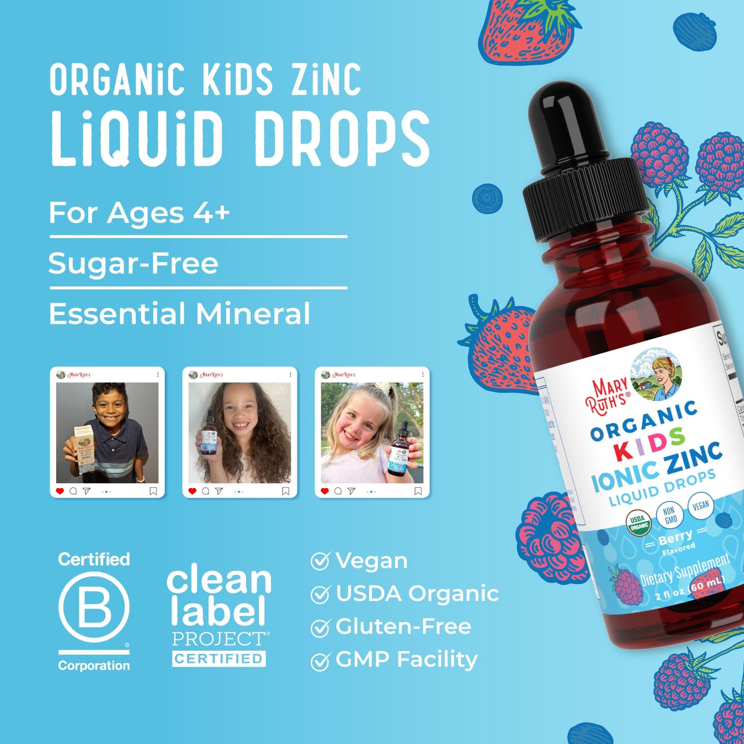 MaryRuth Zinc Liquid for Kids – Immune Support, Vegan, Organic (2 oz)