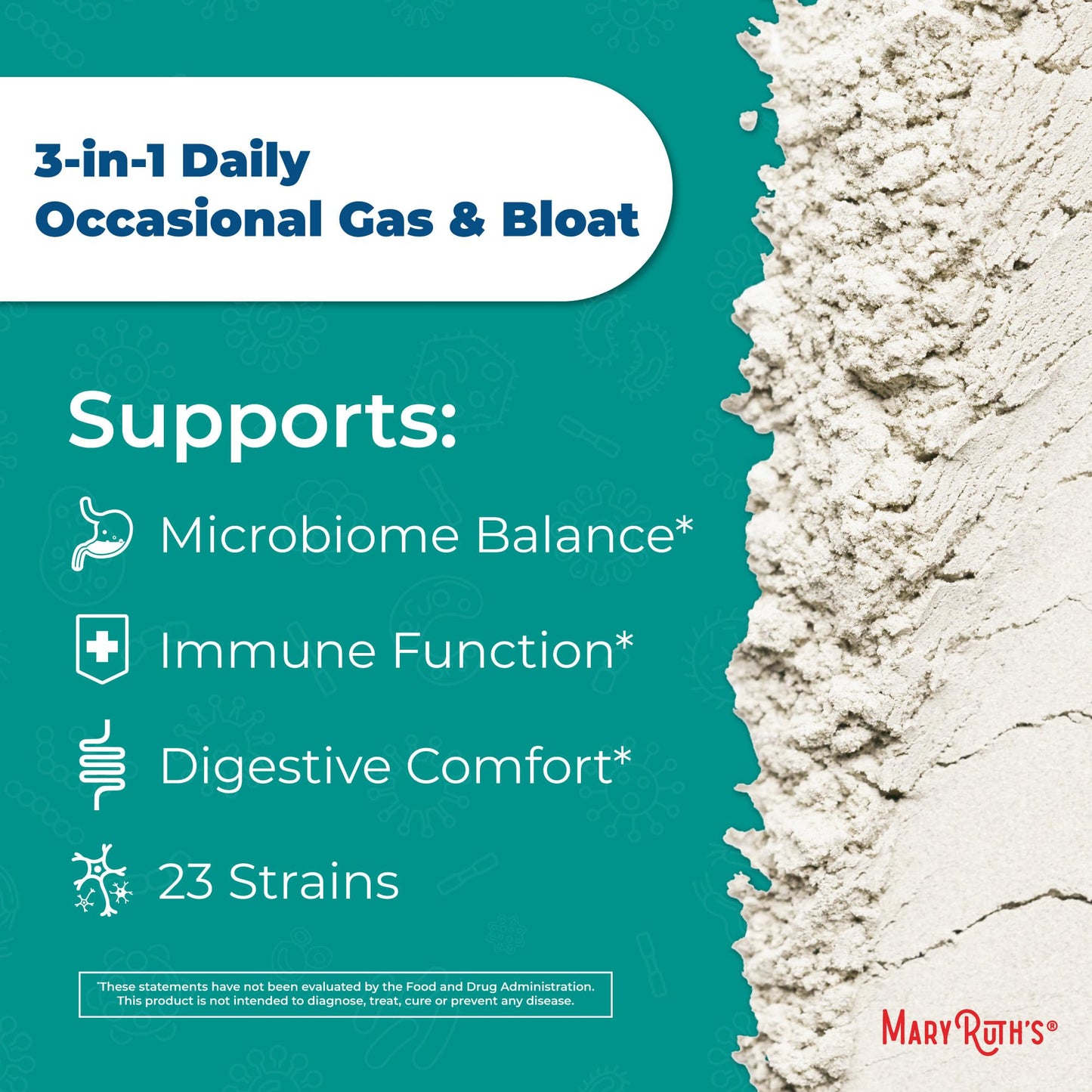 MaryRuth’s 3-in-1 Gas & Bloat Probiotic Powder | 60B CFU, 23 Strains