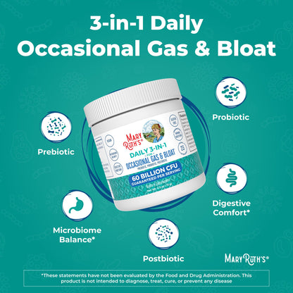MaryRuth’s 3-in-1 Gas & Bloat Probiotic Powder | 60B CFU, 23 Strains