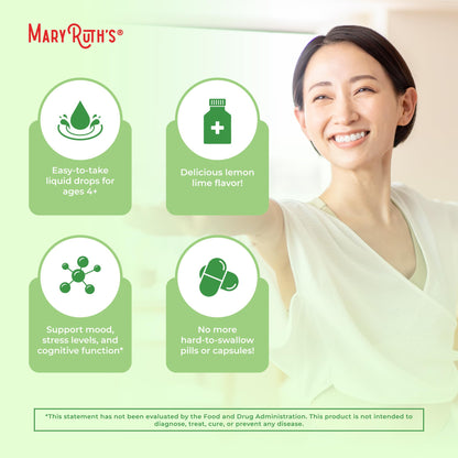MaryRuth's L-Theanine 200mg Liquid Drops - Mood, Focus & Sleep Support | Vegan, Non-GMO, Gluten Free | 30 Servings