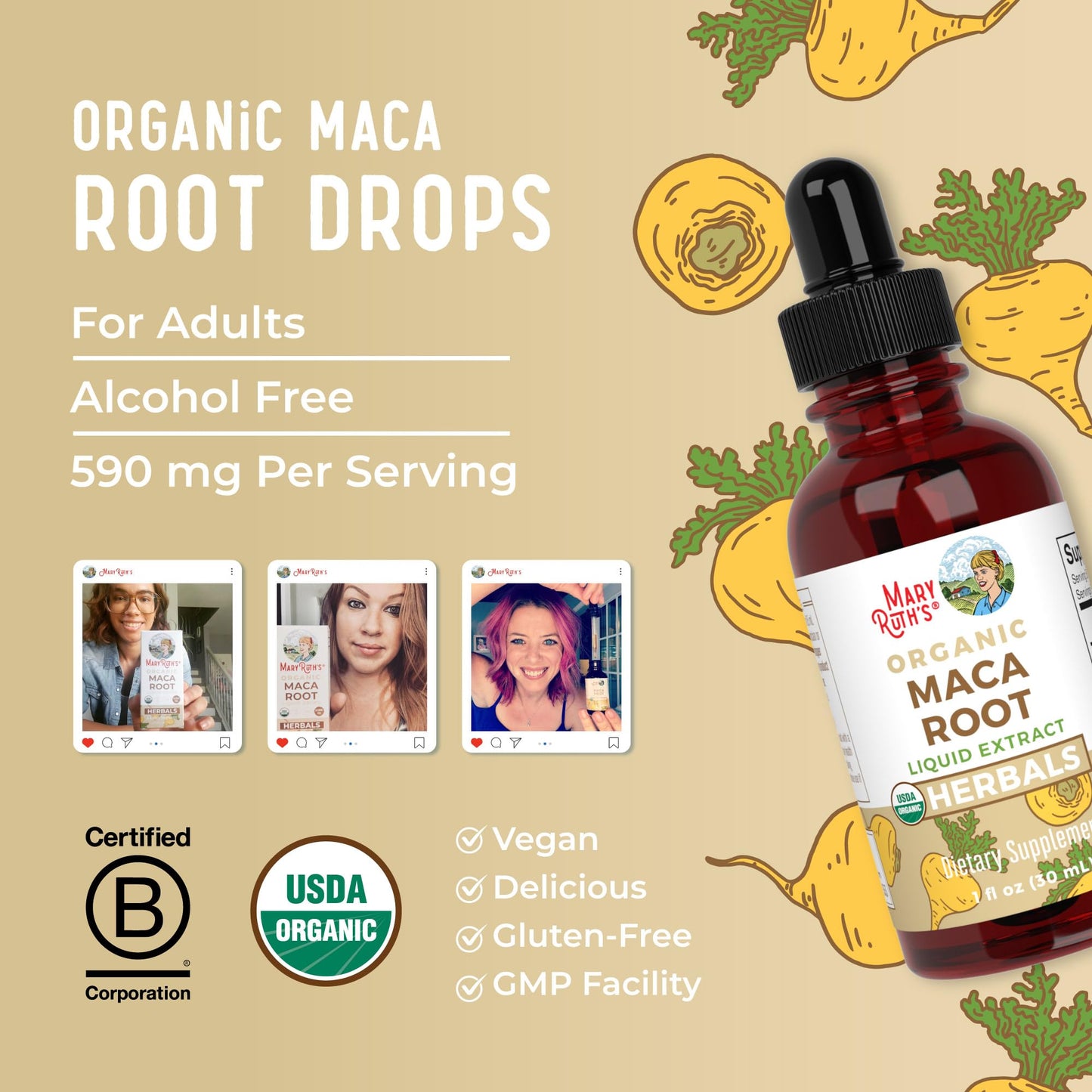 MaryRuth’s USDA Organic Maca Root Liquid Drops | Vegan | Non-GMO | Gluten Free | Alcohol Free | 1 Fl Oz