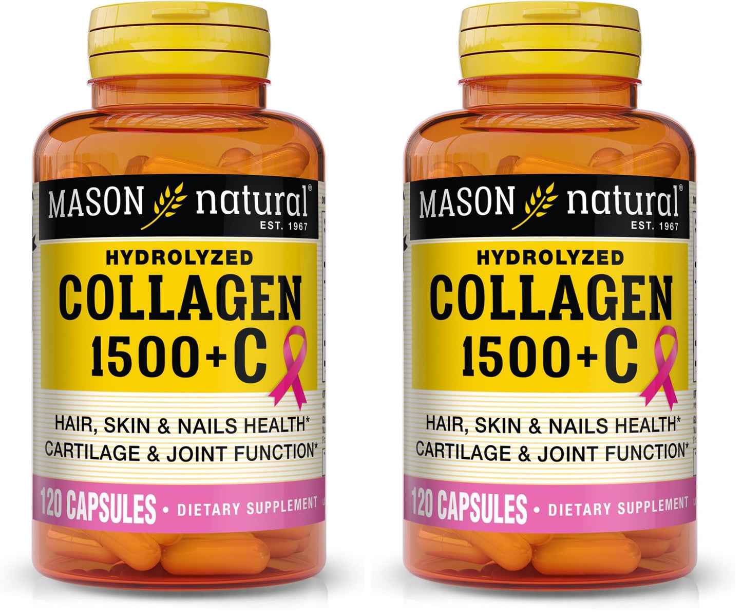 Mason Natural 1500mg Collagen with Vitamin C, Biotin & Calcium – 40 Day Supply (Pack of 2)
