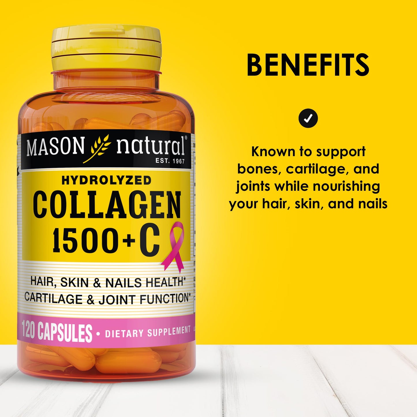 Mason Natural 1500mg Collagen with Vitamin C, Biotin & Calcium – 40 Day Supply (Pack of 2)