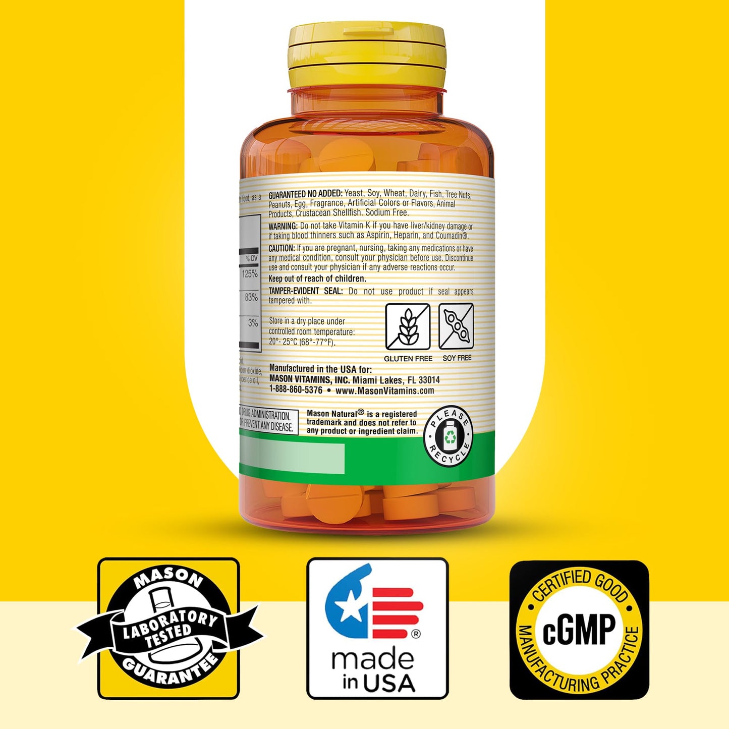 Mason Natural Vitamin K2 + D3 100 mcg / 25 mcg with Calcium | 100 Day Supply | Bone & Muscle Support