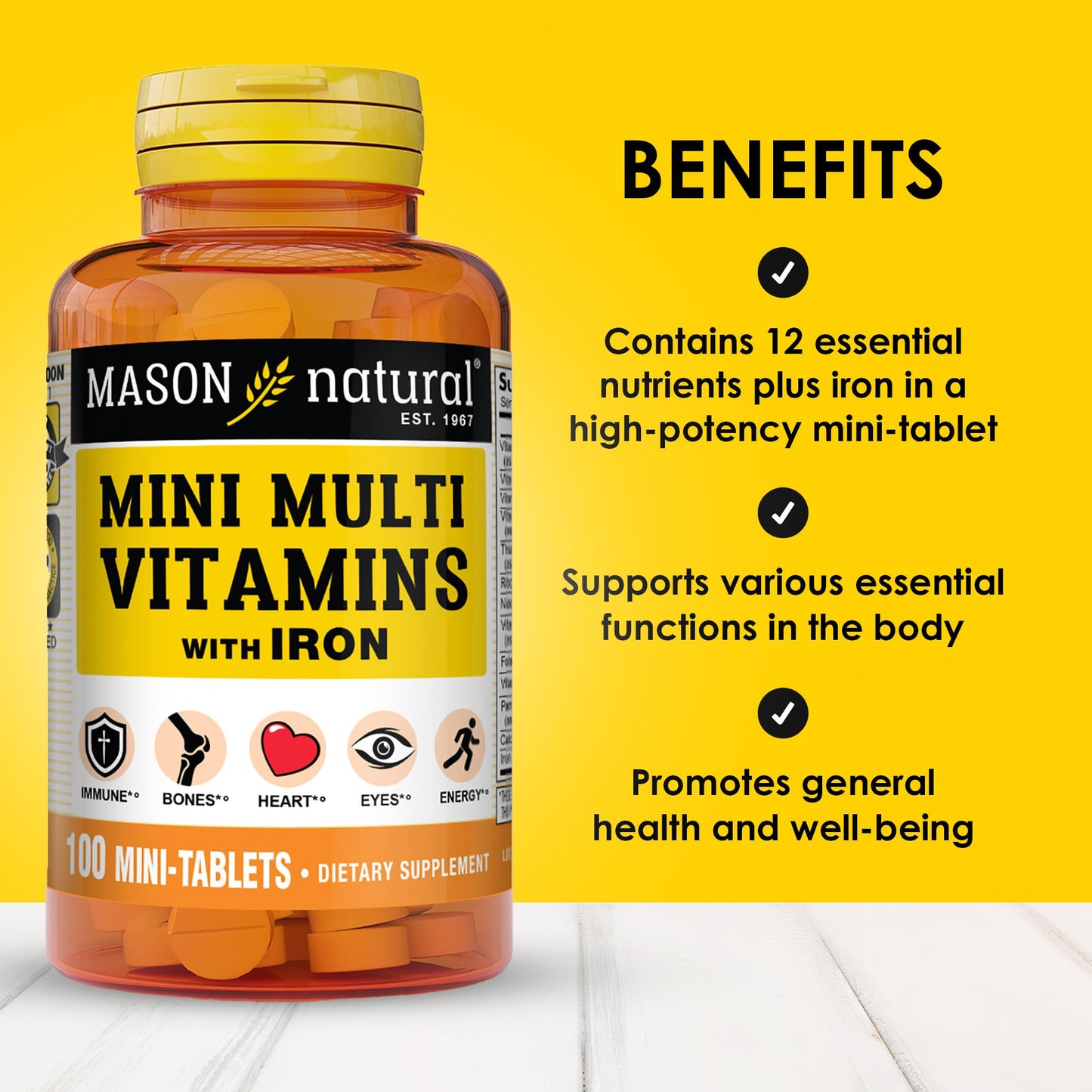 Mason Natural Daily Mini Multi Vitamins with Iron – 100 Day Supply (1 Pack)