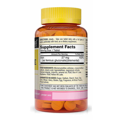 Mason Natural Ferrous Gluconate - Gentle Iron Supplement for Red Blood Cell Support, 100 Tablets