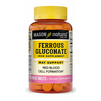 Mason Natural Ferrous Gluconate - Gentle Iron Supplement for Red Blood Cell Support, 100 Tablets