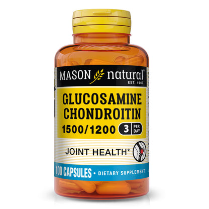 Mason Natural Glucosamine Chondroitin 1500/1200 with Vitamin C – Joint Health & Mobility, 100 Capsules