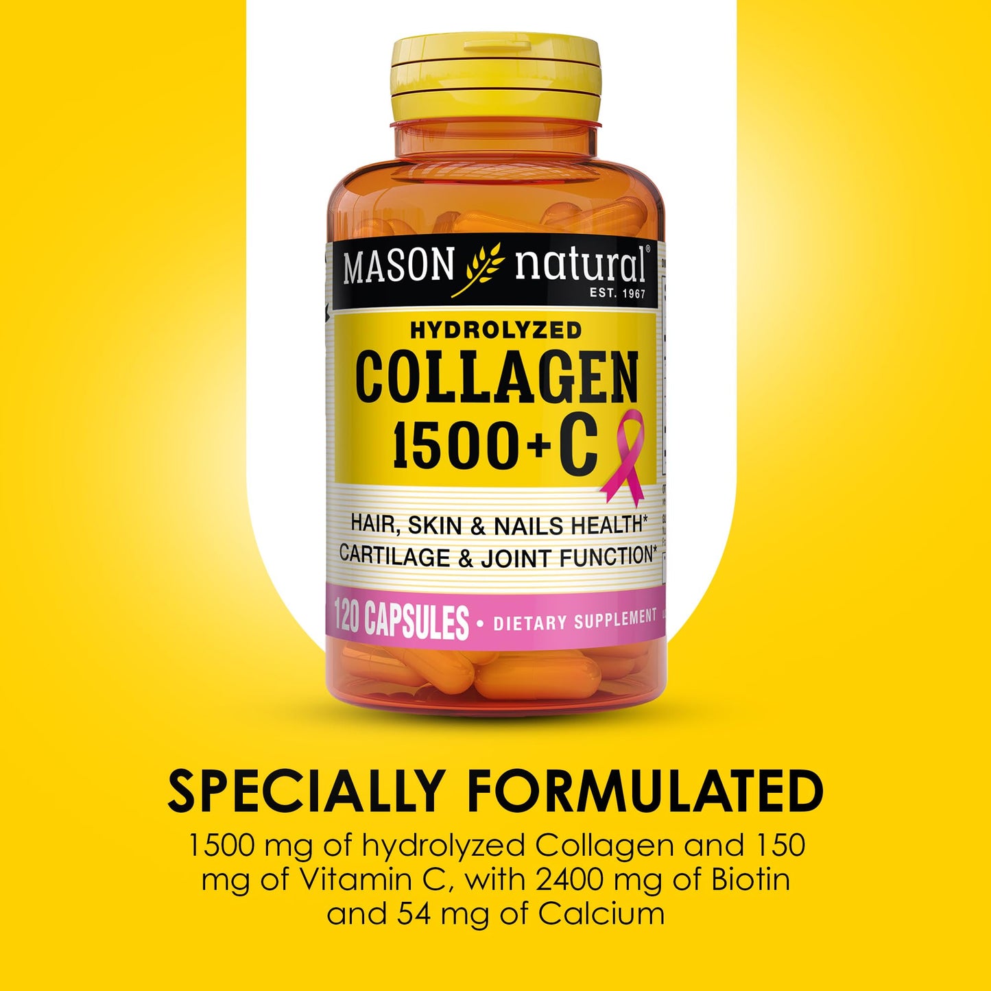 Mason Natural 1500mg Collagen with Vitamin C, Biotin & Calcium – 40 Day Supply (Pack of 2)