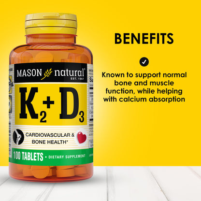 Mason Natural Vitamin K2 + D3 100 mcg / 25 mcg with Calcium | 100 Day Supply | Bone & Muscle Support