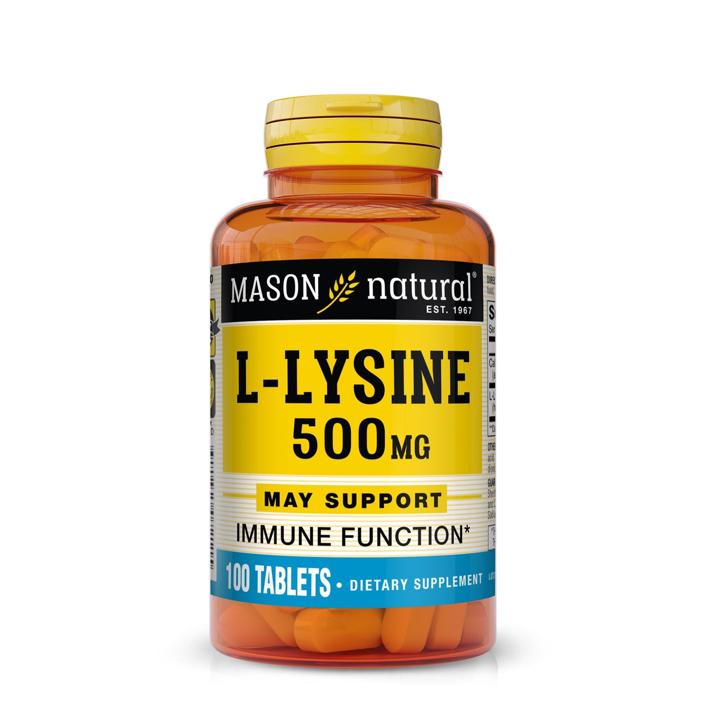 Mason Natural L-Lysine 500 mg with Calcium – Immune Support, 100 Tablets