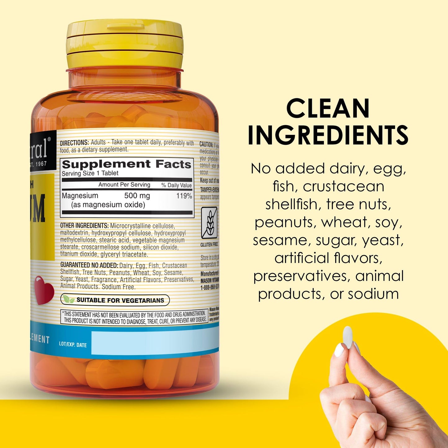 Mason Natural Magnesium 500 mg Extra Strength – 100-Day Supply, 1 Pack