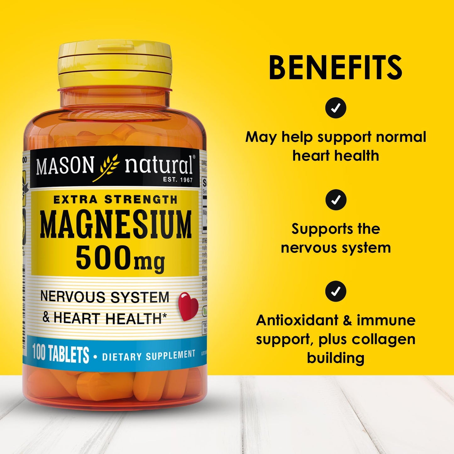 Mason Natural Magnesium 500 mg Extra Strength – 100-Day Supply, 1 Pack