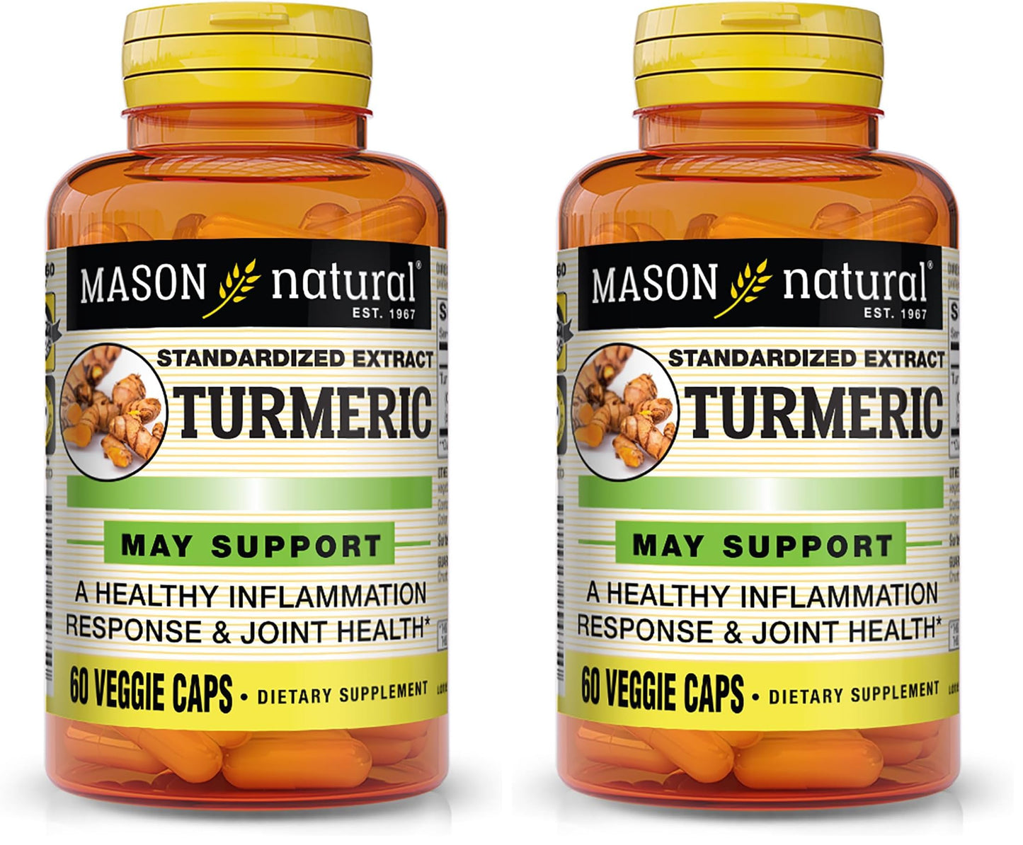 Mason Natural Turmeric 500 mg – 95% Curcuminoids, Joint Support, 60 Veggie Capsules (Pack of 2)