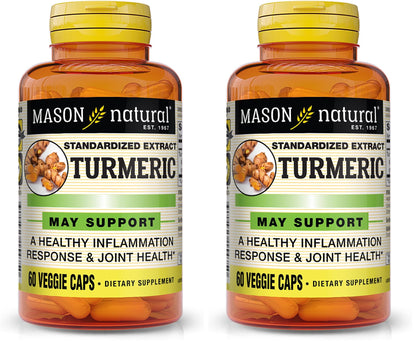 Mason Natural Turmeric 500 mg – 95% Curcuminoids, Joint Support, 60 Veggie Capsules (Pack of 2)