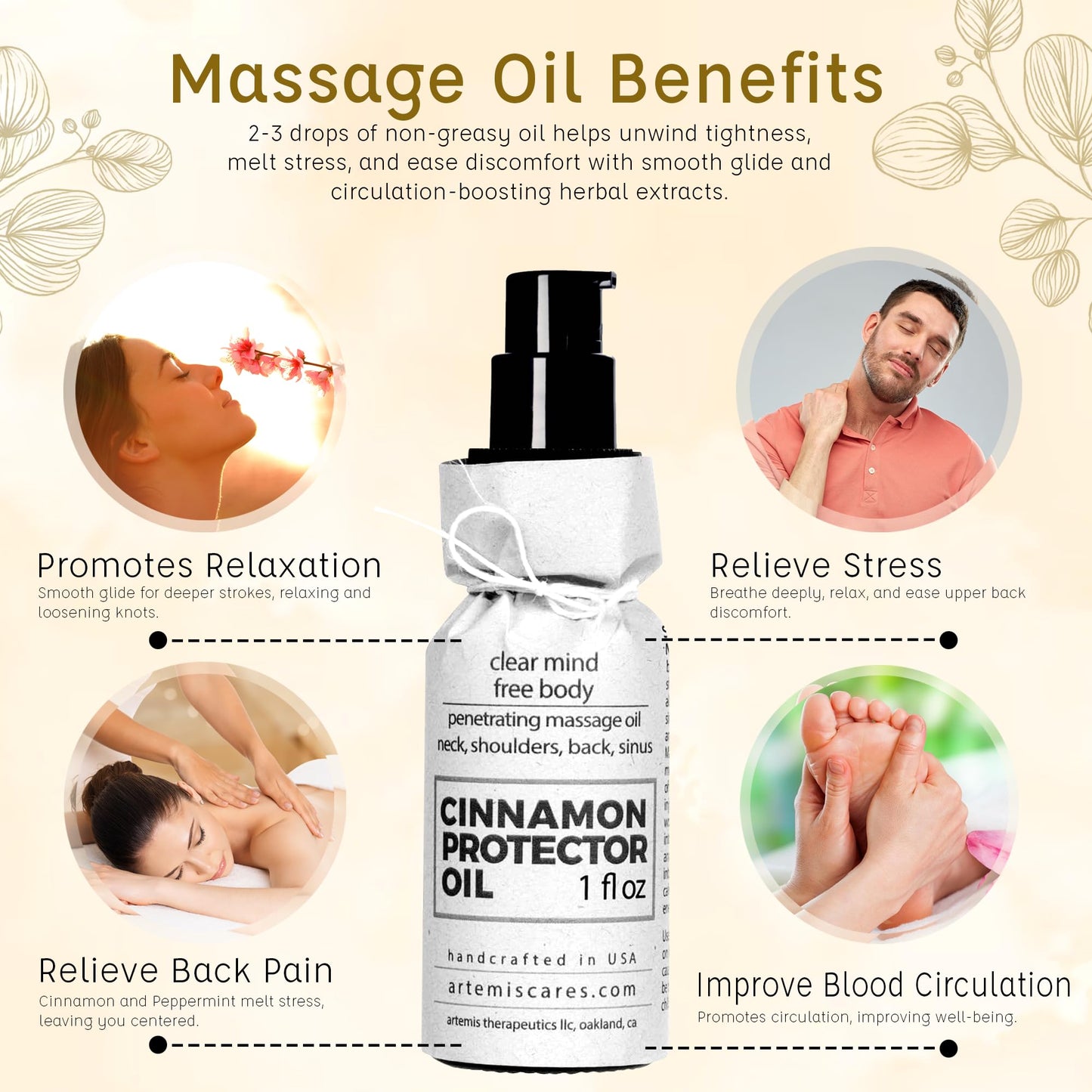 Massage Oil for Neck, Back & Cupping Tools | Cinnamon Protector Oil