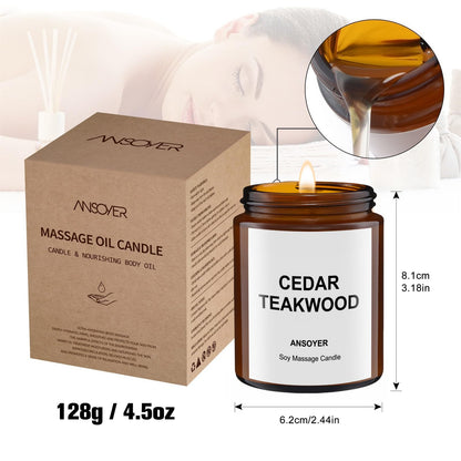 Massage Oil Candle - Ultra Hydrating Body Oil with Soybean Oil, Cedar Teakwood 4.5oz