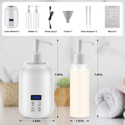 Massage Oil Heater Warmer with ℃/℉ Display, 2 Dispenser Bottles, Constant Temperature - White