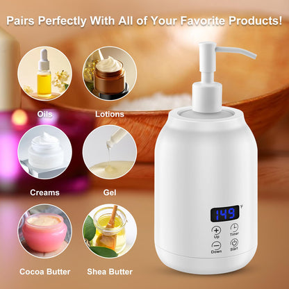 Massage Oil Heater Warmer with ℃/℉ Display, 2 Dispenser Bottles, Constant Temperature - White